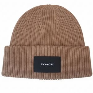 Coach Ribbed Knit Beanie | Dark Camel | Wool Blend | New with Tags